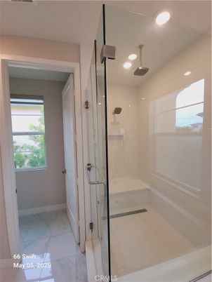 Bathroom, Glass Shower, Interior, Marble, Recessed Lighting