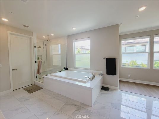 Bathroom, Glass Shower, Interior, Marble, Recessed Lighting