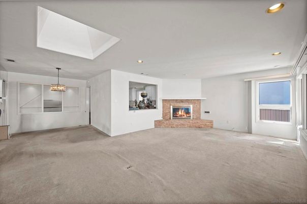 Chandelier, Empty room, Fireplace, Interior, Recessed Lighting