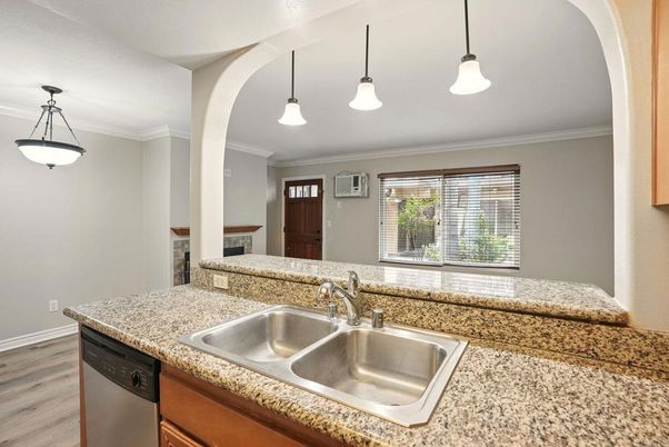 Interior, Kitchen, Pendant Lights, Wood Texture Flooring