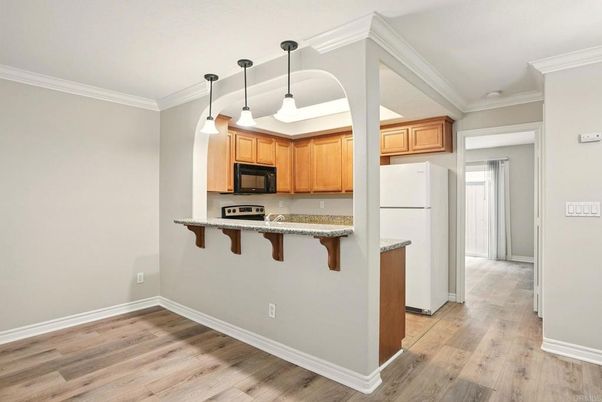 Interior, Kitchen, Pendant Lights, Stainless Steel Appliances, Wood Texture Flooring