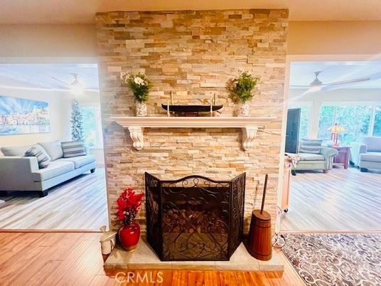 Fireplace, Interior, Living room, Stone Walls, Wood Texture Flooring