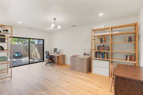 Home Office, Interior, Pendant Lights, Recessed Lighting, Wood Texture Flooring