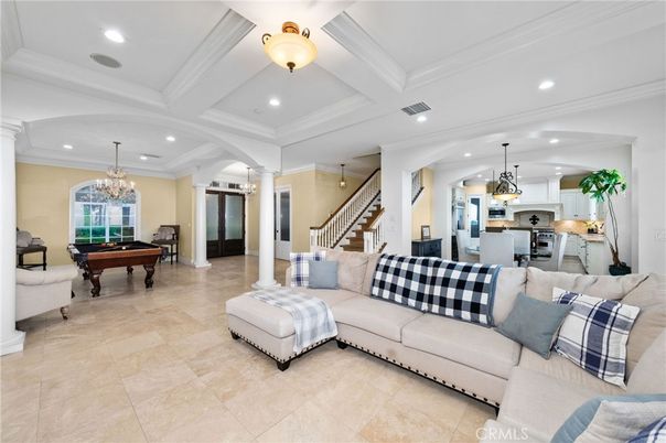 Billiard Table, Chandelier, Game Room, Interior, Kitchen, Living room, Pendant Lights, Recessed Lighting