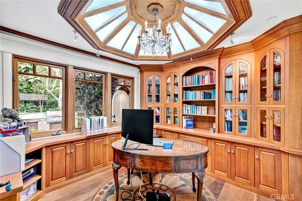 Chandelier, Home Office, Interior, Wood Texture Flooring