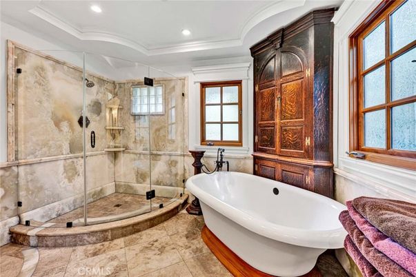Bathroom, Free Standing Baths, Glass Shower, Interior, Recessed Lighting
