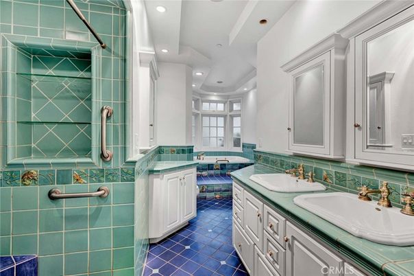 Bathroom, Dual Sink Vanities, Interior, Recessed Lighting, Tile Countertops