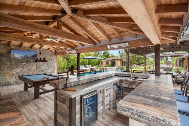 Billiard Table, Game Room, Interior, Stone Walls, Wooden Beams, Wooden Ceilings, Wood Texture Flooring