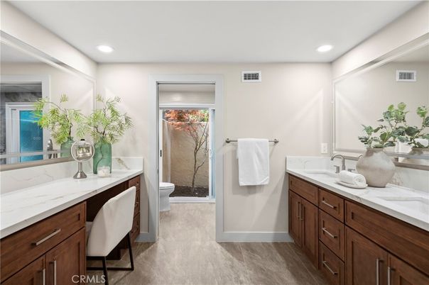 Bathroom, Interior, Recessed Lighting, Wood Texture Flooring