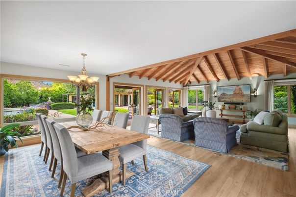 Chandelier, Dining room, Interior, Living room, Wooden Beams, Wooden Ceilings, Wood Texture Flooring