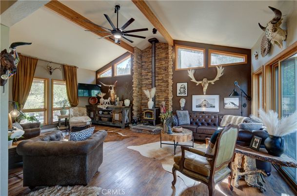 Fireplace, Interior, Living room, Stone Walls, Wood Texture Flooring