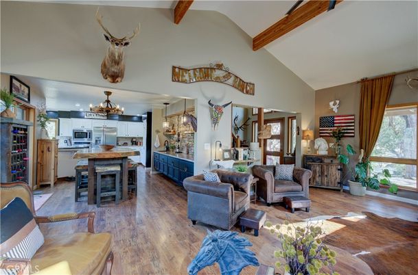 Interior, Kitchen, Living room, Stainless Steel Appliances, Wooden Beams, Wood Texture Flooring