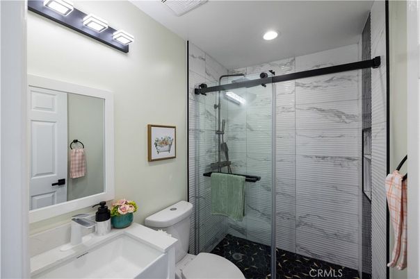 Bathroom, Glass Shower, Interior, Marble Walls, Recessed Lighting