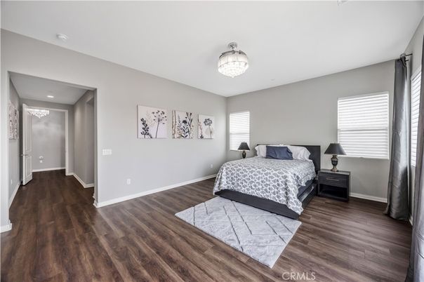 Bedroom, Chandelier, Interior, Wood Texture Flooring