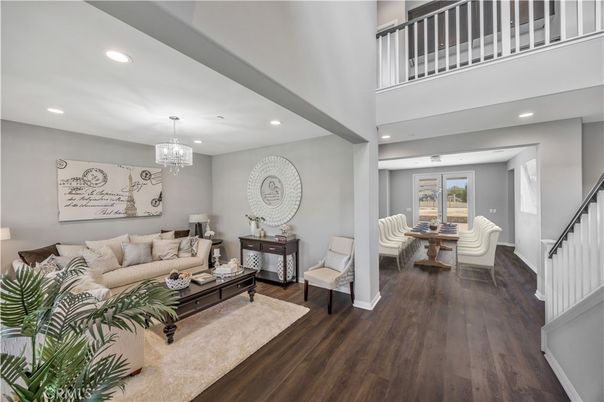 Chandelier, Interior, Living room, Recessed Lighting, Wood Texture Flooring