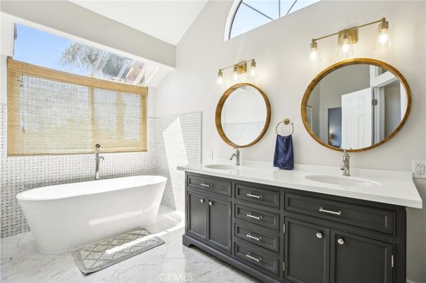 Bathroom, Dual Sink Vanities, Free Standing Baths, Interior, Marble
