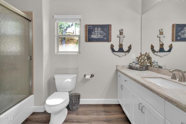 Bathroom, Glass Shower, Interior, Wood Texture Flooring
