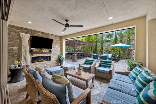 Fireplace, Interior, Living room, Recessed Lighting, Stone Walls