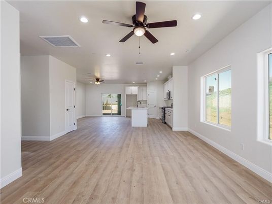 Empty room, Interior, Kitchen, Recessed Lighting, Wood Texture Flooring