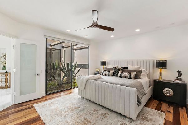 Bedroom, Interior, Recessed Lighting, Wood Texture Flooring
