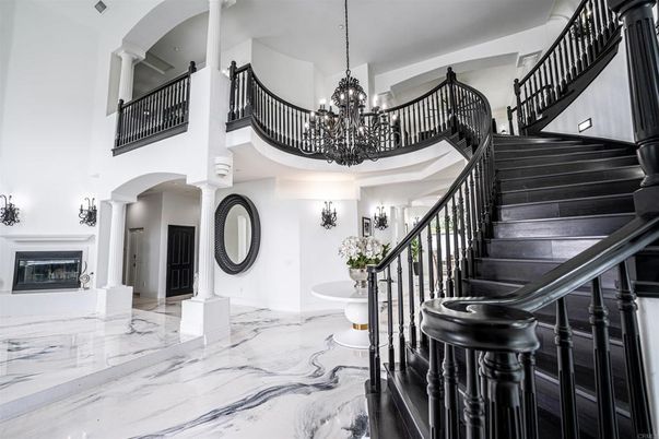 Chandelier, Fireplace, Interior, Marble