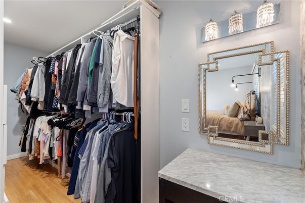 Bedroom, Interior, Recessed Lighting, Walk-in Closets, Wood Texture Flooring