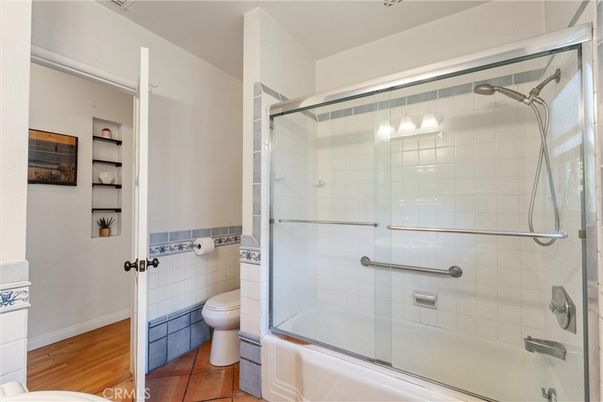 Bathroom, Glass Shower, Interior, Wood Texture Flooring