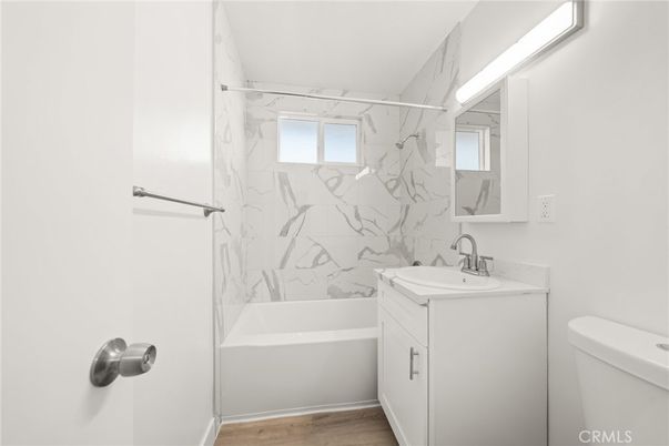 Bathroom, Interior, Marble Walls, Wood Texture Flooring