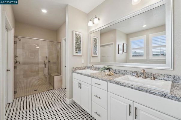 Bathroom, Dual Sink Vanities, Glass Shower, Interior, Recessed Lighting