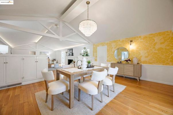Chandelier, Dining room, Interior, Wood Texture Flooring