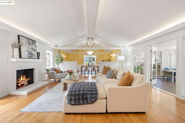 Dining room, Fireplace, Interior, Living room, Wood Texture Flooring