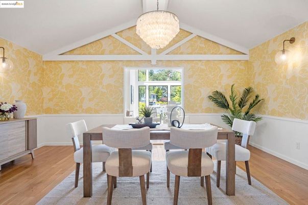 Chandelier, Dining room, Interior, Wood Texture Flooring