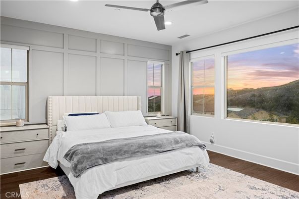 Bedroom, Interior, Recessed Lighting, Wood Texture Flooring