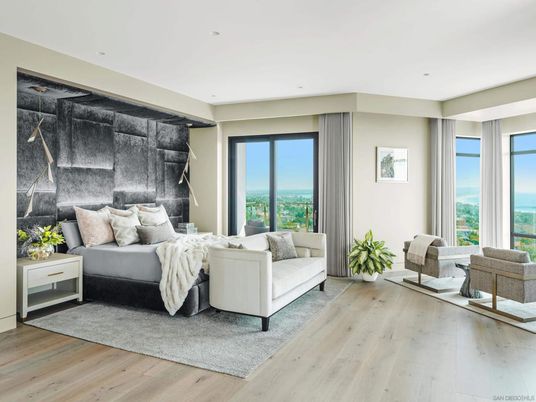Bedroom, Interior, Living room, Recessed Lighting, Wood Texture Flooring