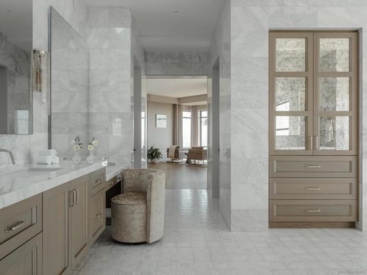 Bathroom, Interior, Marble Walls, Recessed Lighting