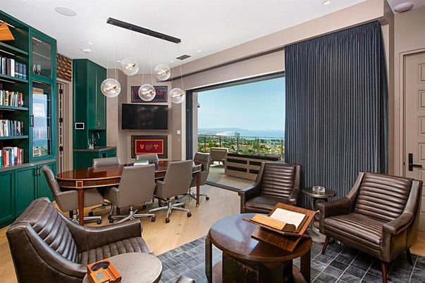 Dining room, Fireplace, Interior, Pendant Lights, Recessed Lighting, Wood Texture Flooring