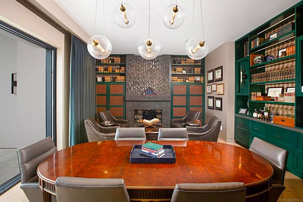 Dining room, Fireplace, Interior, Living room, Pendant Lights, Wood Texture Flooring