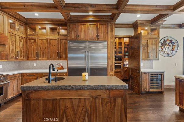 Interior, Kitchen, Recessed Lighting, Stainless Steel Appliances, Wooden Beams, Wood Texture Flooring