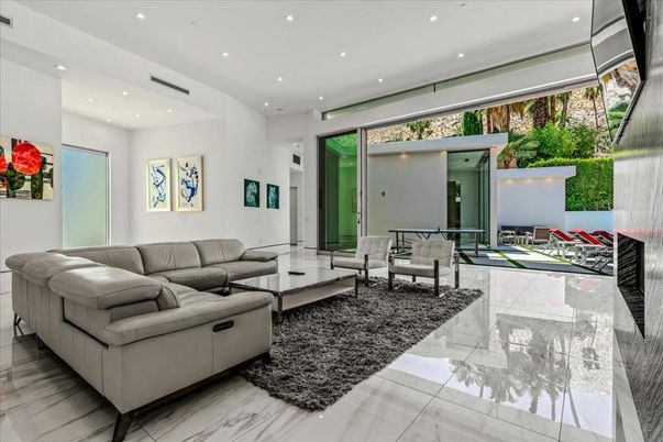 Fireplace, Interior, Living room, Marble, Recessed Lighting