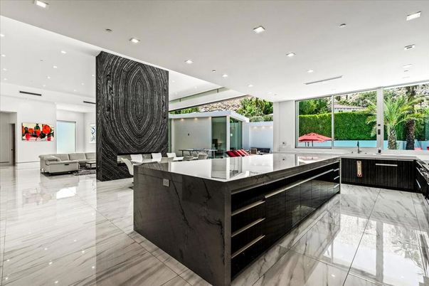 Interior, Kitchen, Living room, Marble, Marble Walls, Recessed Lighting