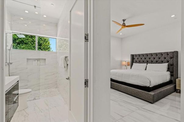 Bathroom, Bedroom, Glass Shower, Interior, Marble, Marble Walls, Recessed Lighting