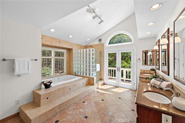 Bathroom, Dual Sink Vanities, Glass Shower, Interior, Recessed Lighting