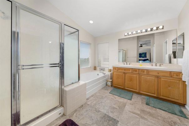 Bathroom, Dual Sink Vanities, Glass Shower, Interior, Recessed Lighting