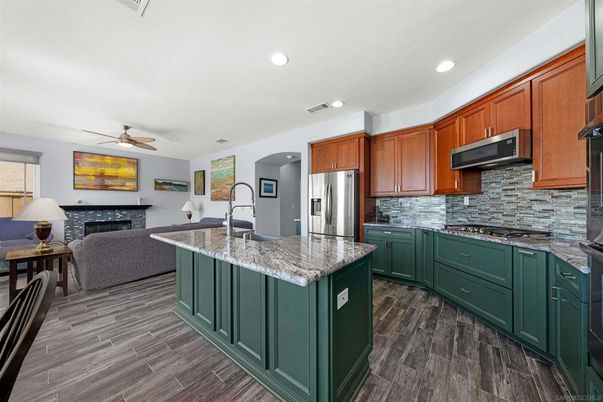 Interior, Kitchen, Living room, Recessed Lighting, Stainless Steel Appliances, Wood Texture Flooring