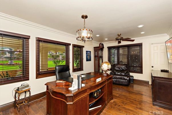 Home Office, Interior, Pendant Lights, Recessed Lighting, Wood Texture Flooring