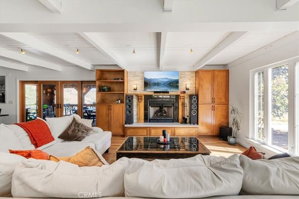 Fireplace, Interior, Living room, Stone Walls, Wood Texture Flooring
