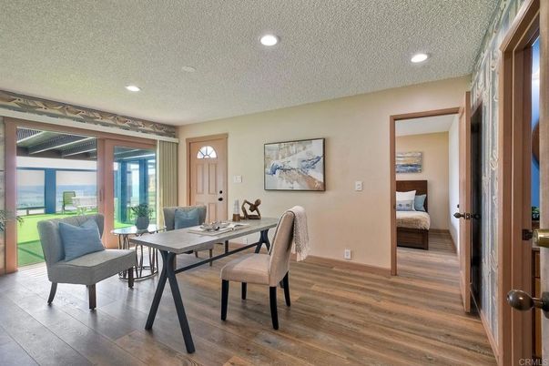 Bedroom, Dining room, Interior, Recessed Lighting, Wood Texture Flooring