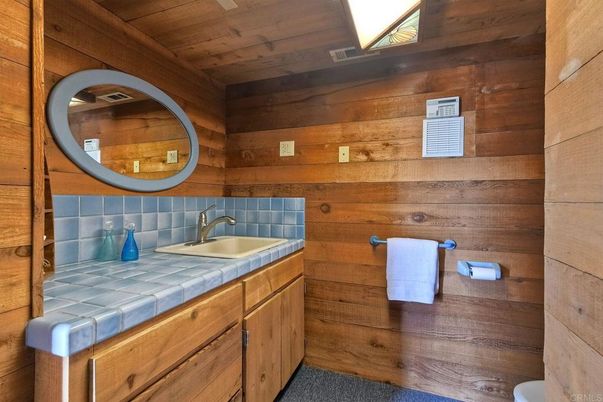 Bathroom, Interior, Tile Countertops, Wooden Ceilings, Wooden Walls
