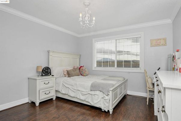 Bedroom, Chandelier, Interior, Wood Texture Flooring