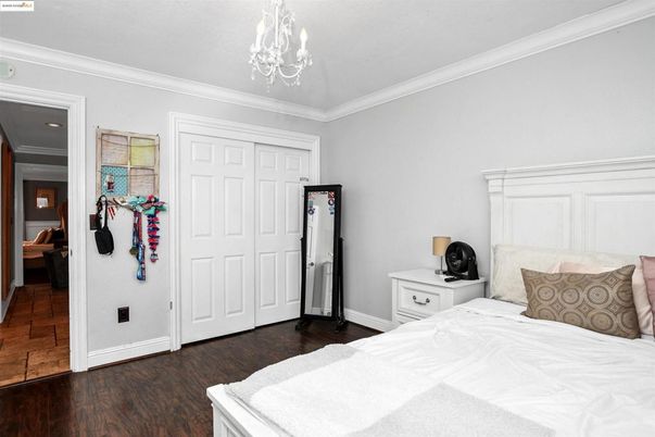Bedroom, Chandelier, Interior, Wood Texture Flooring